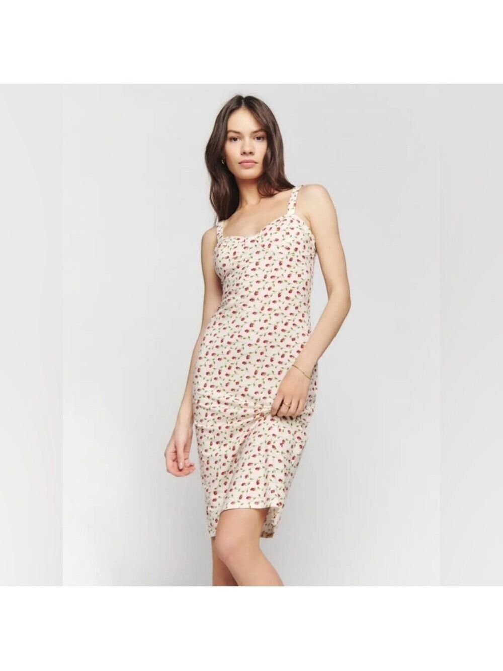 Reformation Beyonca Knit Dress Madison L Floral Midi Dress in Cream and Red size